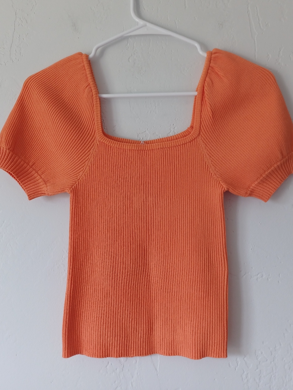 NWT Knit Mix Orange Puff Sleeve Square Neck Knit Top
